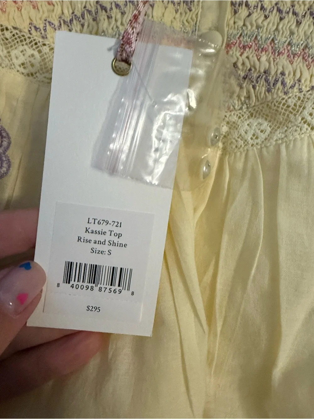 LoveShackFancy Pale Yellow Embroidered Ruffle Smocked Blouse